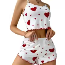 Pajama Sets Women Soft Tank Top Shorts Sleepwear - Red