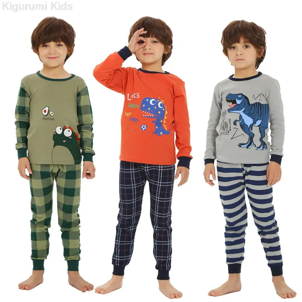 Kids Pajamas for Boys 2 3 4 5 6 7 8 9 10 11 12 13 14 Years Cotton Sleepwear Set Dinosaur Pyjamas Green Children Pijamas Clothing