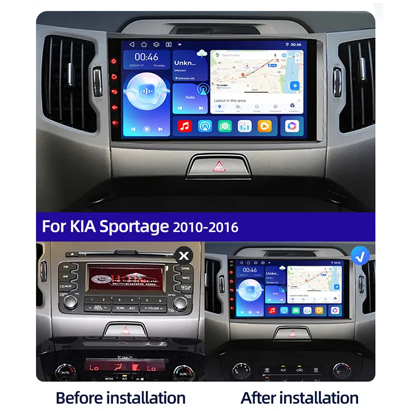 

2026 model 2Din car radio, Snapdragon Android 15 system, compatible with KIA Sportage 2010-2016, supports CarPlay/Android Auto