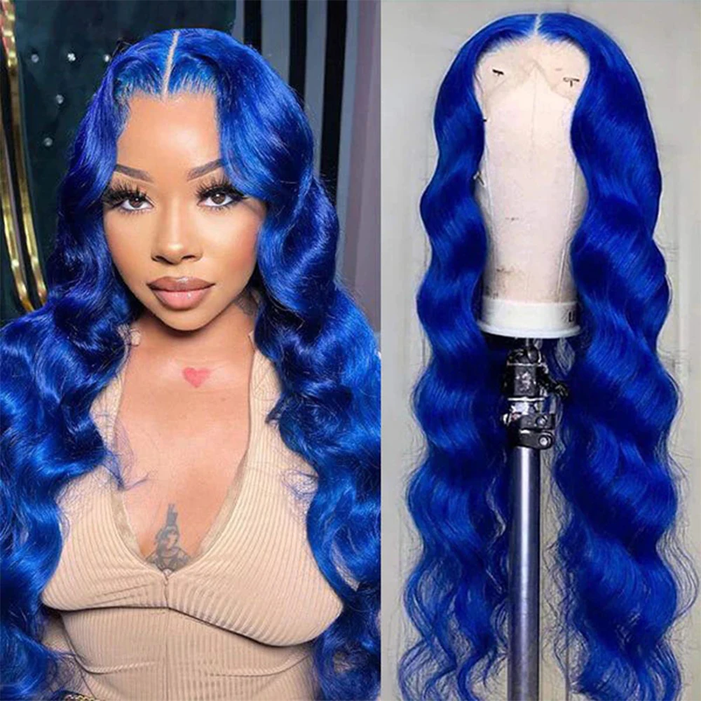 Blue Body Wave Lace Front Wig Colored Blue Human Hair Wig For Women 13X4 HD Lace Frontal Wig Preplucked Fashion Remy Human Hair