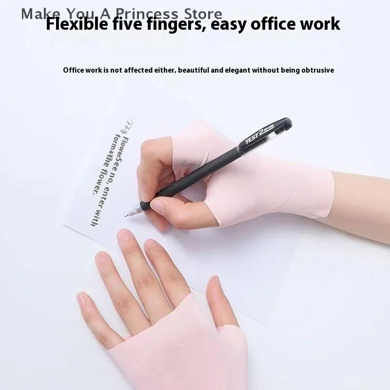 Pro UV-Schutz-Handschuhe für Nagelkunst, Gel-Nagellampe, Sonnenschutz-Handschuhe, fingerlose Hand, Sonnenpflege, dünne kühle Eisseide, seidiger Sonnenhandschuh