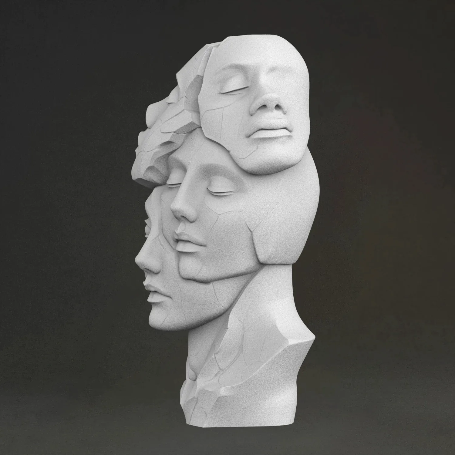'Eternal split bust' Sculpture, 3D Printed Resin Material, Hand-Painted, Plaster-Like Textured Decoration (Ships Within 10 Days)