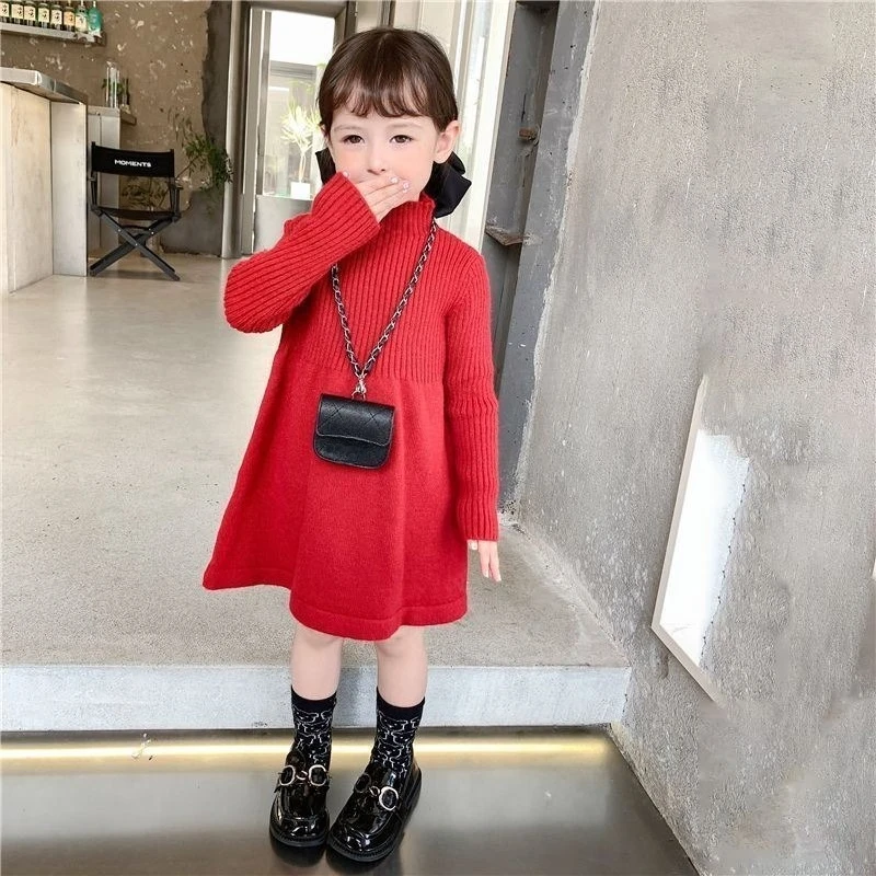 Kids' Autumn Winter Knit Dress 2025 New Korean Style Long Sleeve Thickened Versatile Sweater Dress 5