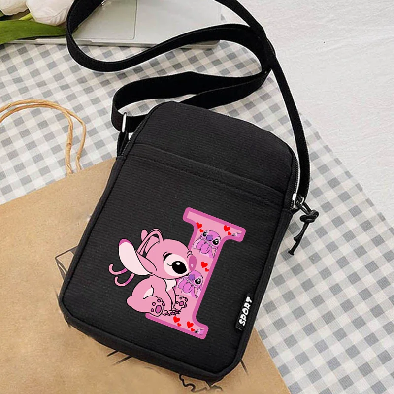 Bolso de hombro con estampado de Disney para mujer, Bolsa Escolar con 26 letras en inglés, estilo Kawaii, puntada de Ángel, ideal para estudiantes, ideal para teléfono móvil, A-Z