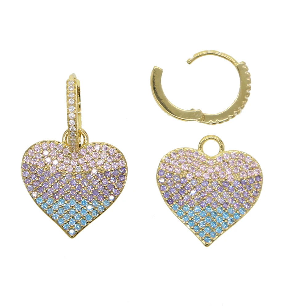 Shiny Fully-jewelled Colorful Cubic Zirconia Heart Shape Dangle Earrings for Women Girl Gold Plated Color Fashion Jewelry