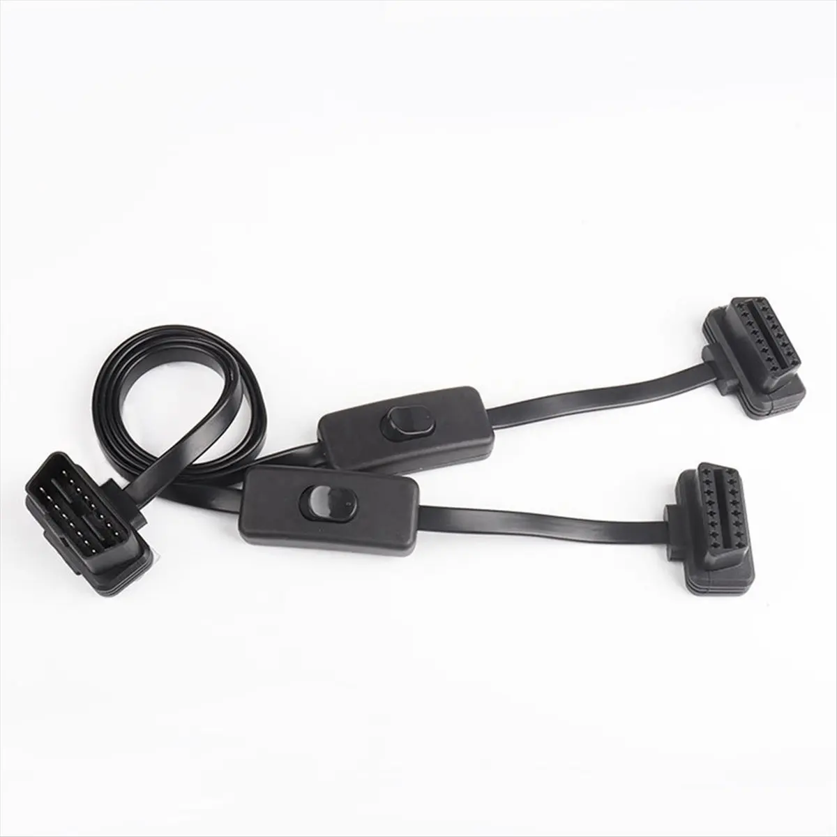 Super Sale 60CM Long OBD2 16Pin with Switch Extension Cable Flat Wire Adapter Auto 1 Male to 2 Female OBD 16 Pin Convert Plug