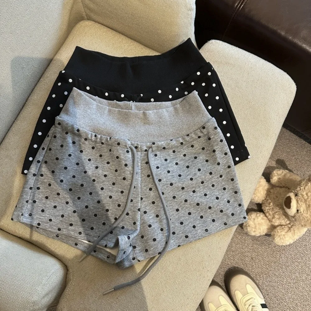 Polka Dot Women Shorts High Waist Drawstring Waist Drawstring Shorts Slim Fit Elastic Waist Sport Shorts Outdoor Travel Hot Pant