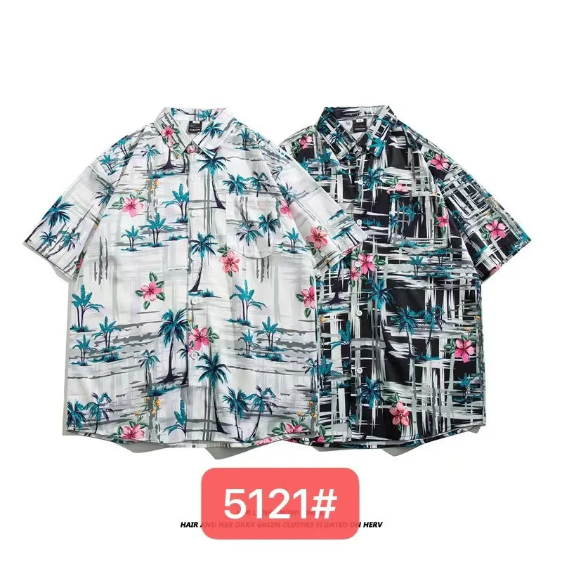 

New Polo Collar Short Sleeved Floral Shirt Korean Version For Men Women Luxury Brand Hawaii Beach Single Breasted Loose Shirt