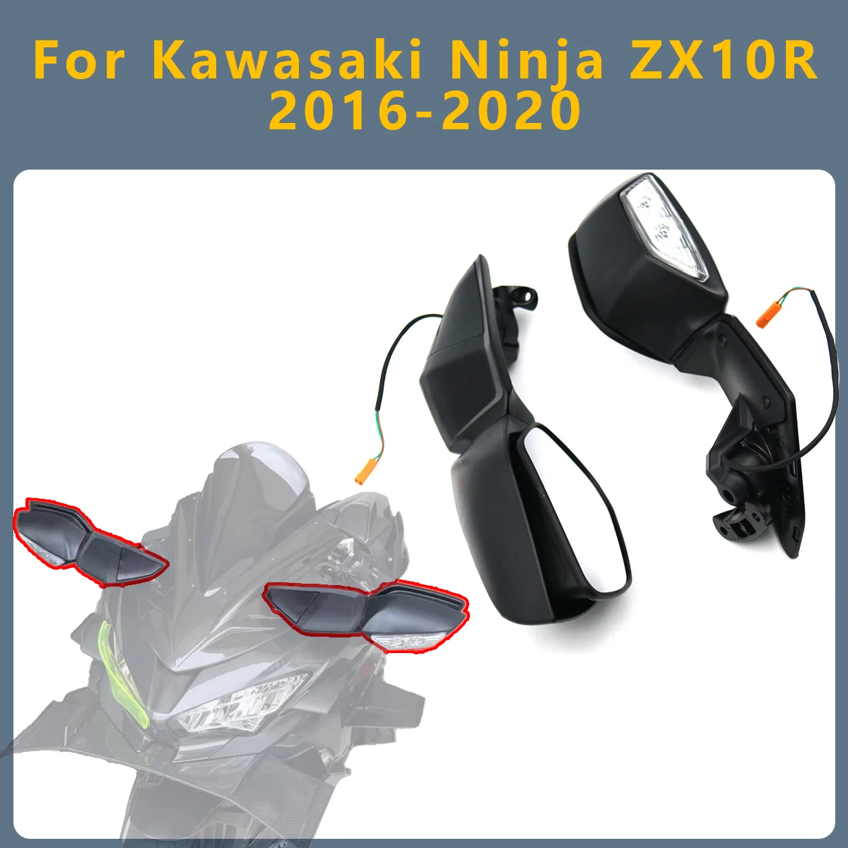 

Motorcycle Blind Spot Side Rear View Mirrors accessories For Kawasaki Ninja ZX10R ZX 10R 2016-2020 With LED Turn Signal Light