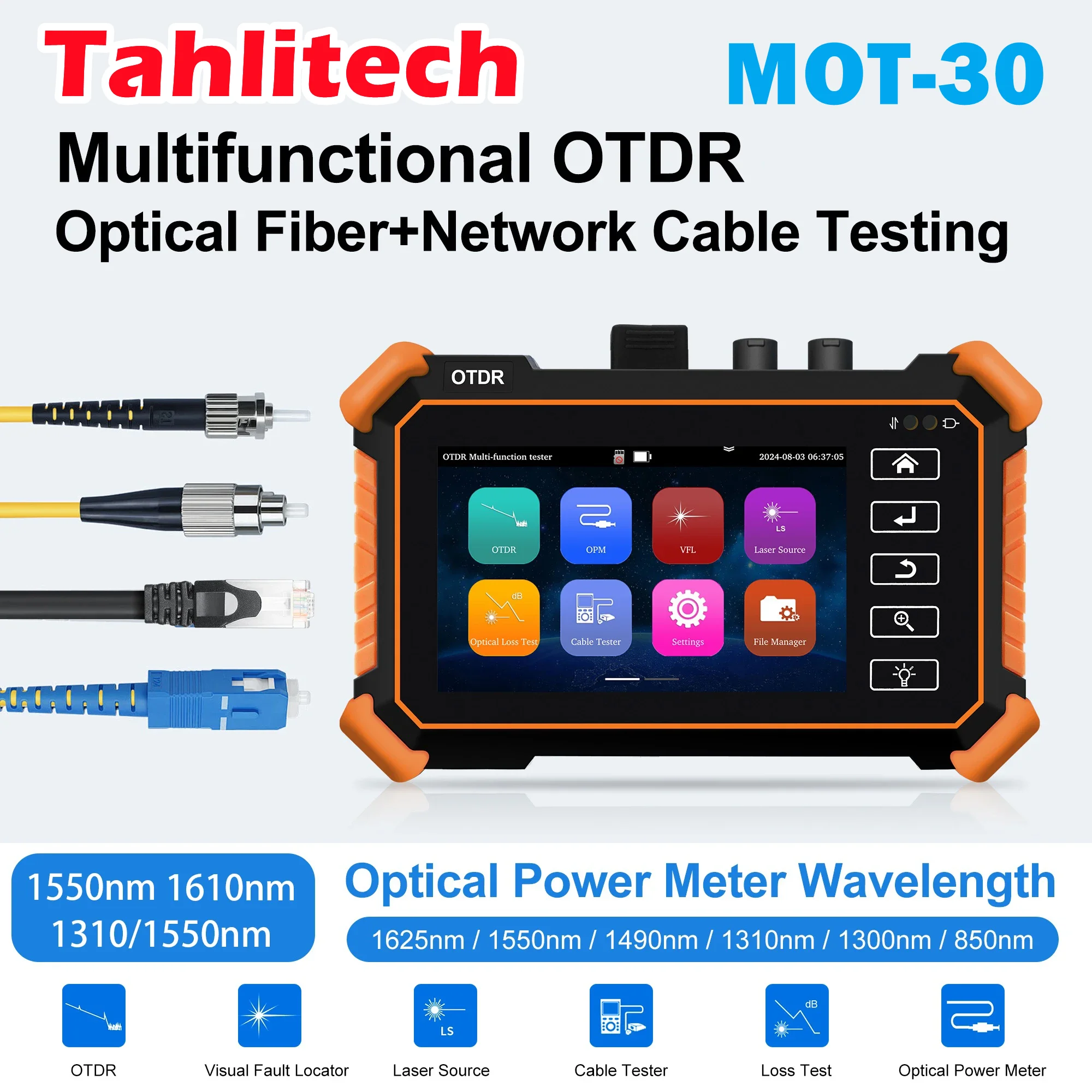Tahlitech MOT-30 OTDR Optical Fiber Tester Cable breakpoint Loss detector Multi-function MOT-31 1550nm 24dB (with light test)