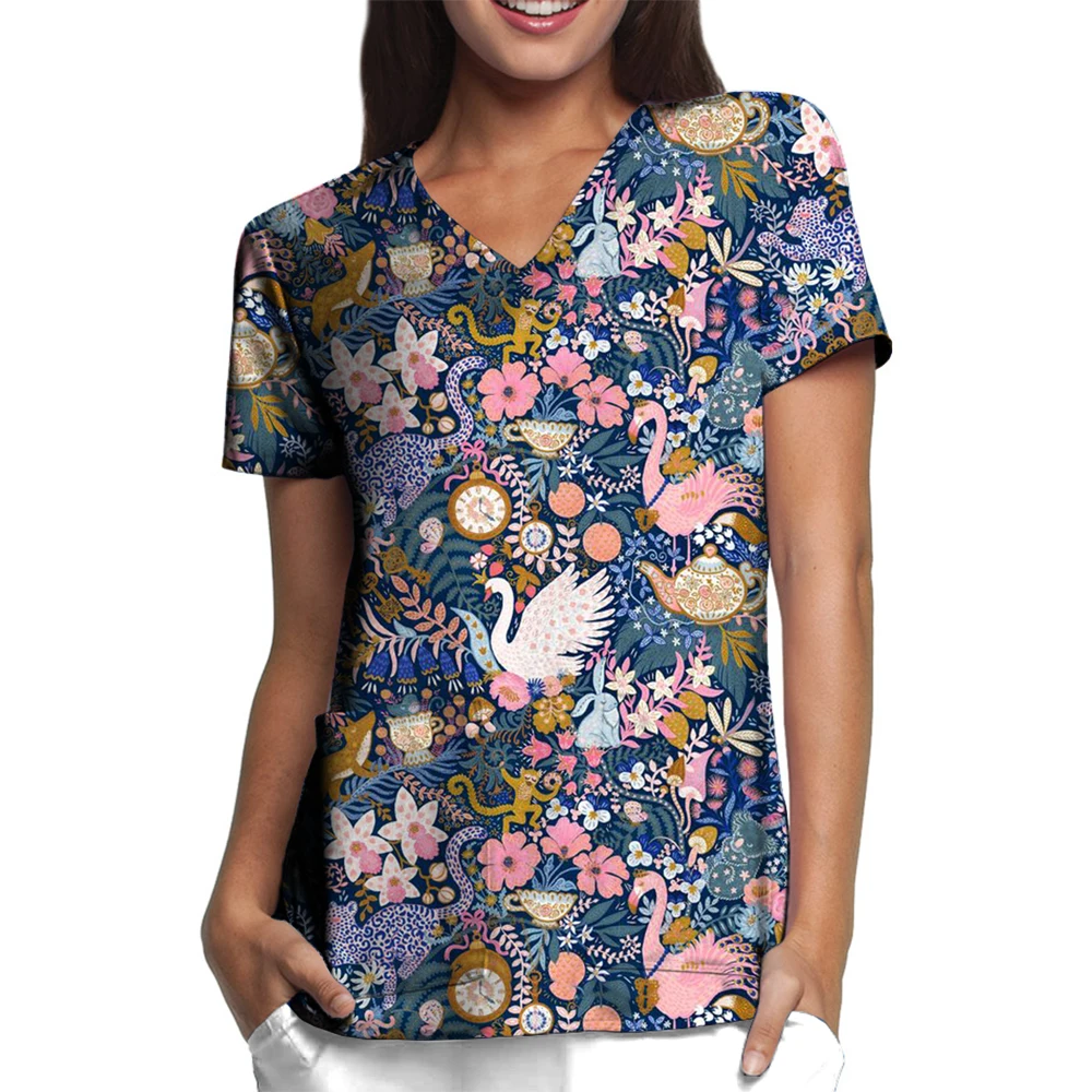 Stampa animalier ​ uniformi mediche donna Accessori per infermiere Uniforme clinica Camicetta da lavoro per dentista veterinario spa Scrub Top ﻿