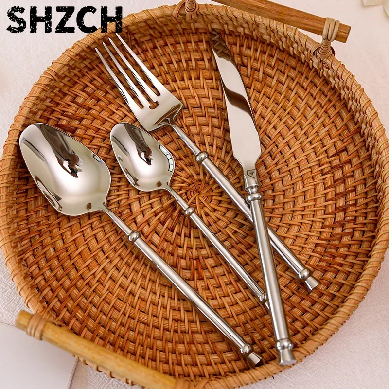24Pcs Fashion High-End Cutlery Set 18/10 Stainless Steel Gift Flatware 304 Knife Fork Spoon Dinnerware for 6 Drop Shipping