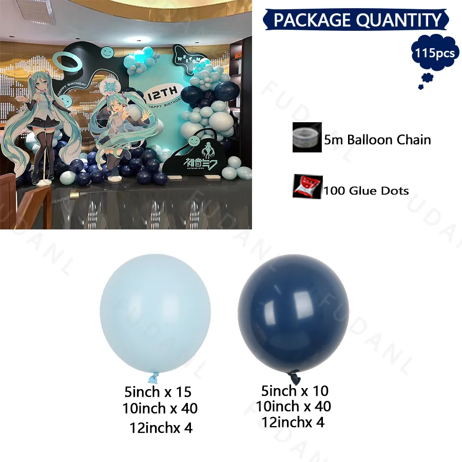 115 stuks Hatsune Miku Thema Electro Muziek Zanger Secundaire Godin Bruiloft Verjaardag Douche Cadeau Kleurrijke Feestdecoratie Ballon