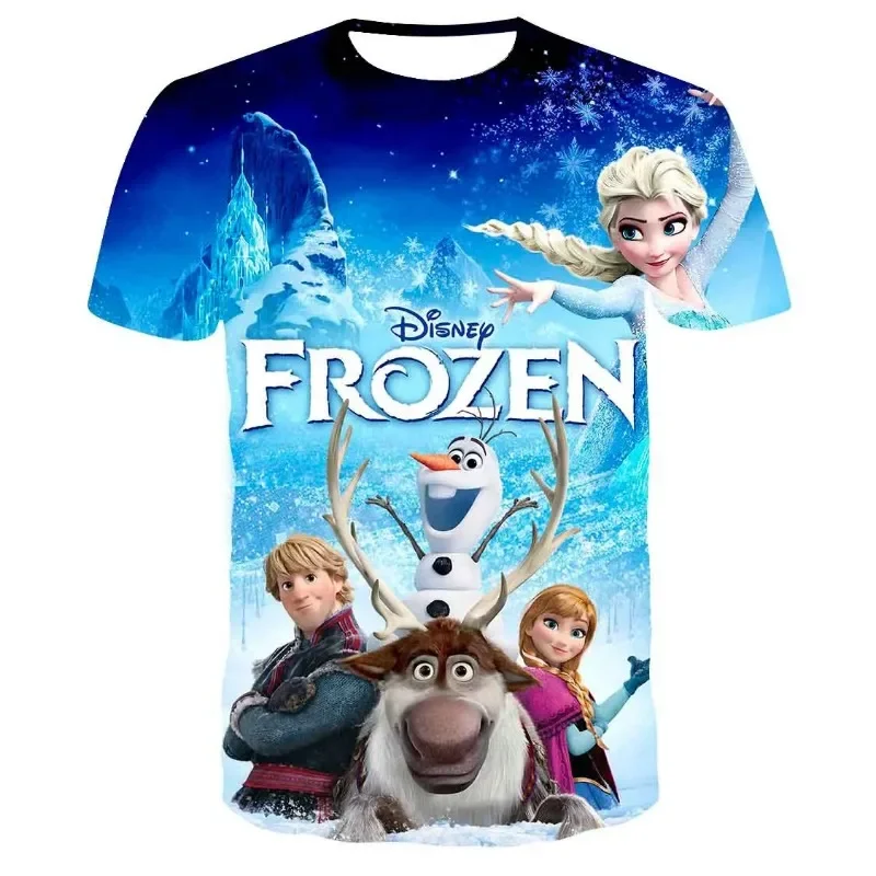 Miniso Disney Frozen Elsa Anna T Shirt Kids Streetwear Short Sleeve Children Tshirts Boys Girls Tops Men Women Clothing T-shirt