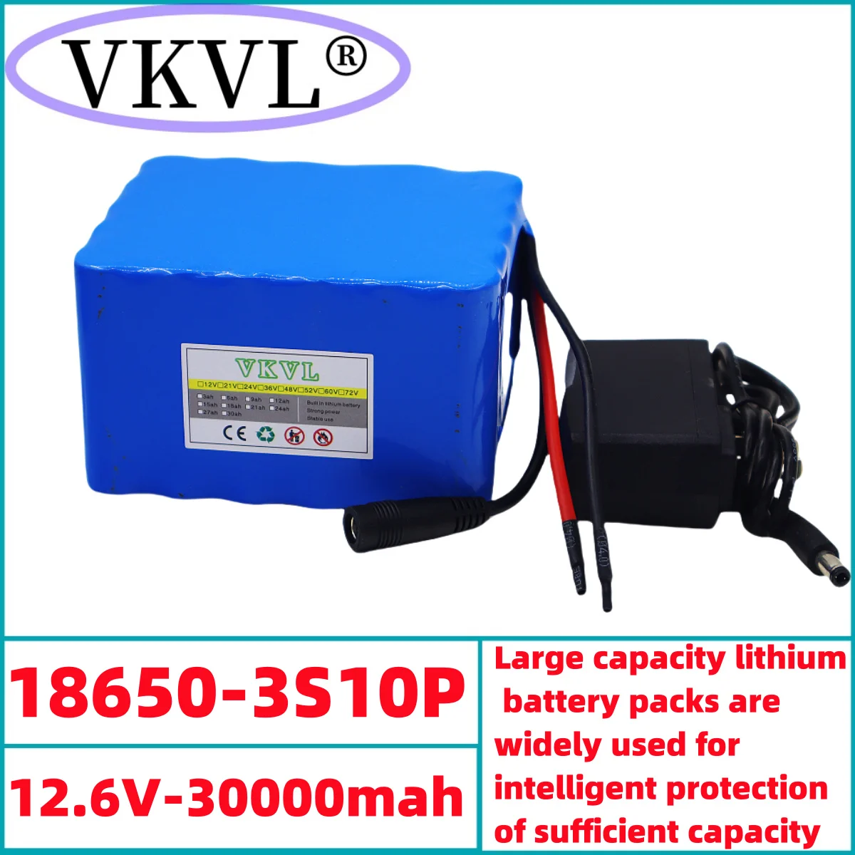 12V30Ah rechargeable lithium-ion battery, LED lights, backup camera, sound system 3S10P12V30000mah mobile power supply+charger