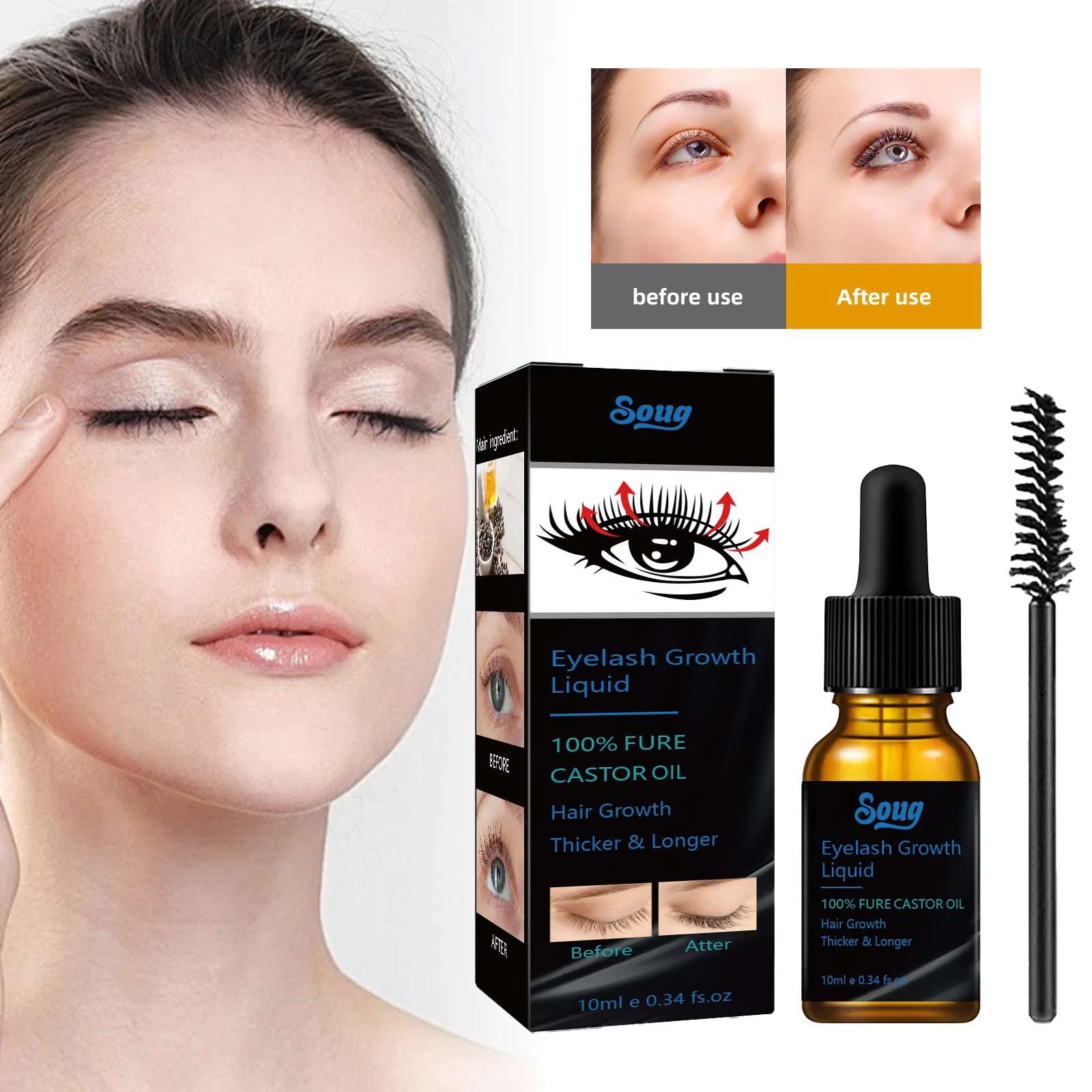 Pure Castor Oil Wimpergroei Serum - Hypoallergeen en oftalmoloog getest, voedende wimperolie voor gevoelige ogen