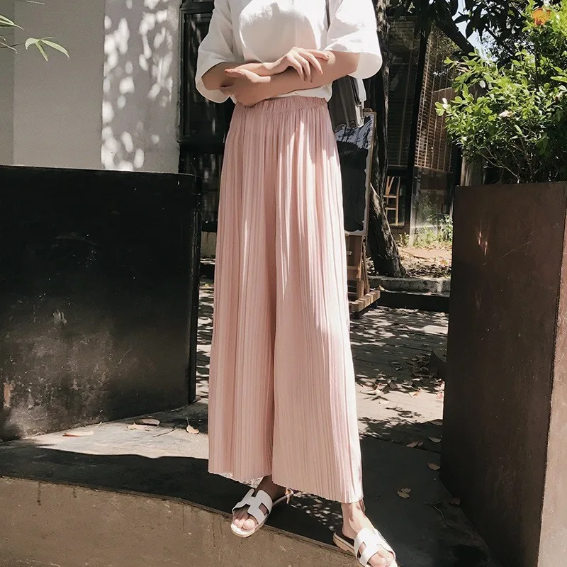 High Waist Wide Leg Pants Women's Summer Fashion plus Size Pleated Loose Fit Casual Trousers Polyester Fiber Slimming