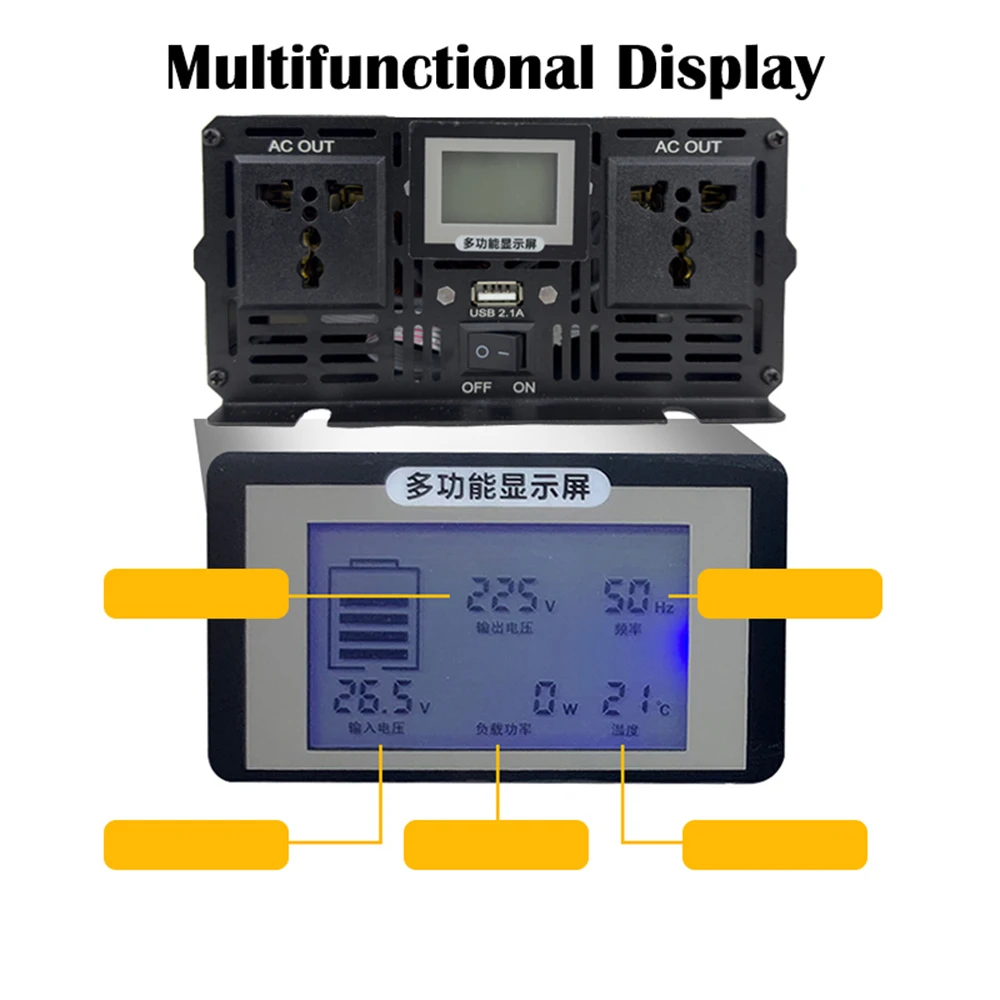 Imagem -04 - Inversor de Onda Senoidal Pura com Usb Conversor de Freqüência de Tensão Inversor Solar dc 12v 24v a 220v ac 110v 4000w 5000w