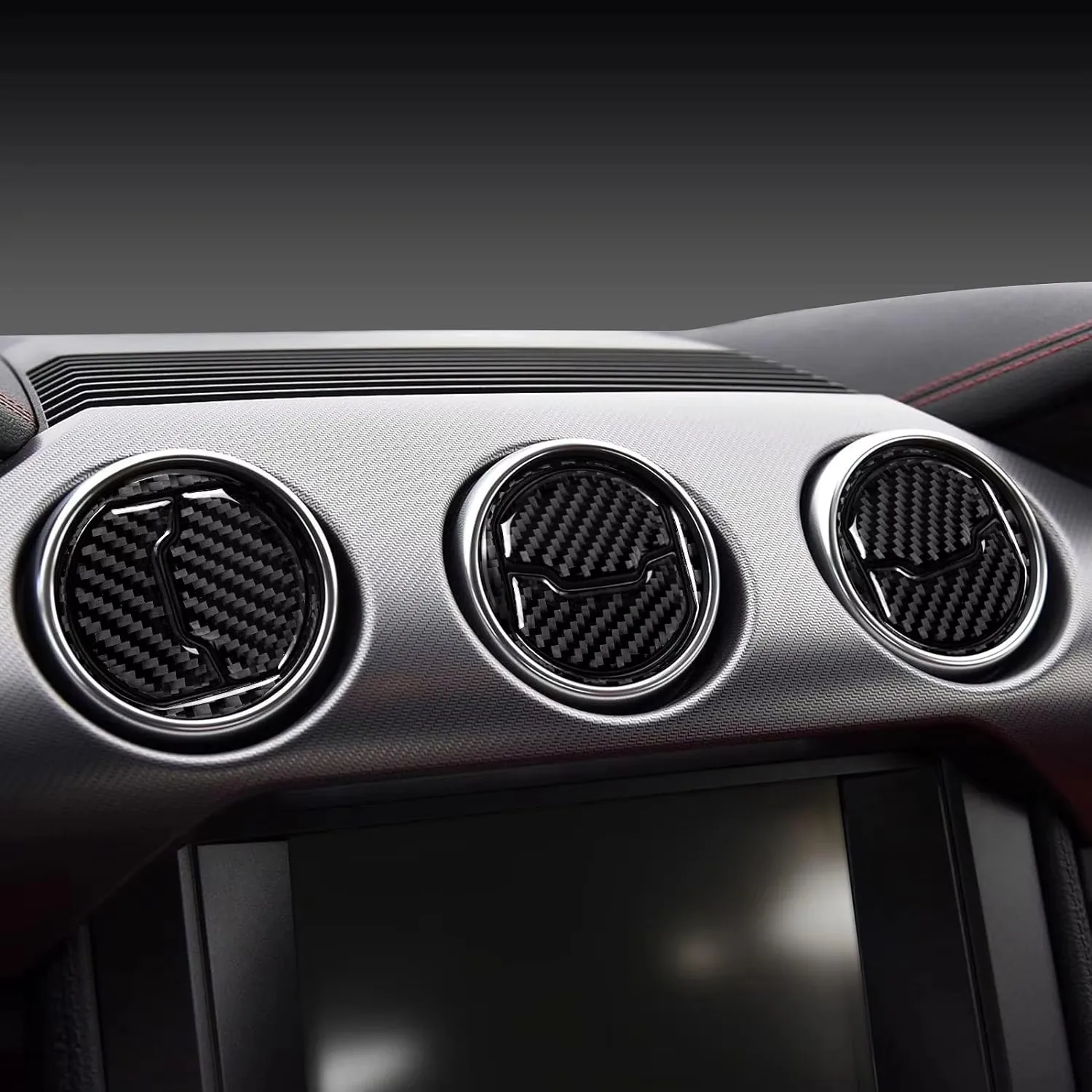 For Ford Mustang GT 2015-2021 Accessories Carbon Fiber Car Central Dashboard Air Conditioner Outlet Vent Decoration Cover Trim view 5