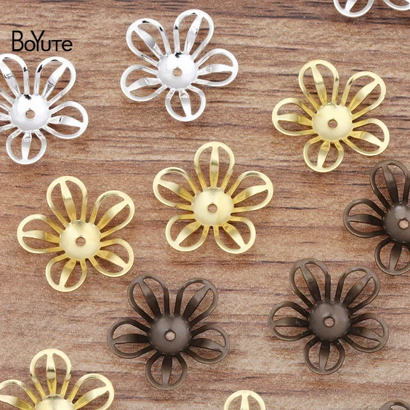 BoYuTe-Tapas de cuentas de flores de latón de Metal, materiales hechos a mano, accesorios de joyería DIY, 20MM, 50 unidades por lote