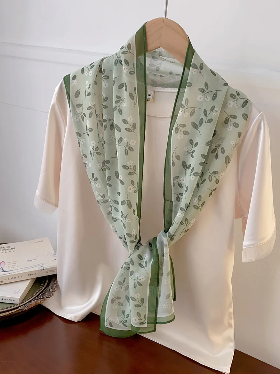 Szalik damski z cienkiej żorżety na wiosnę i jesień 2025, chiński wzór kwiatowy, uniwersalny długi prostokątny szal podróżny.