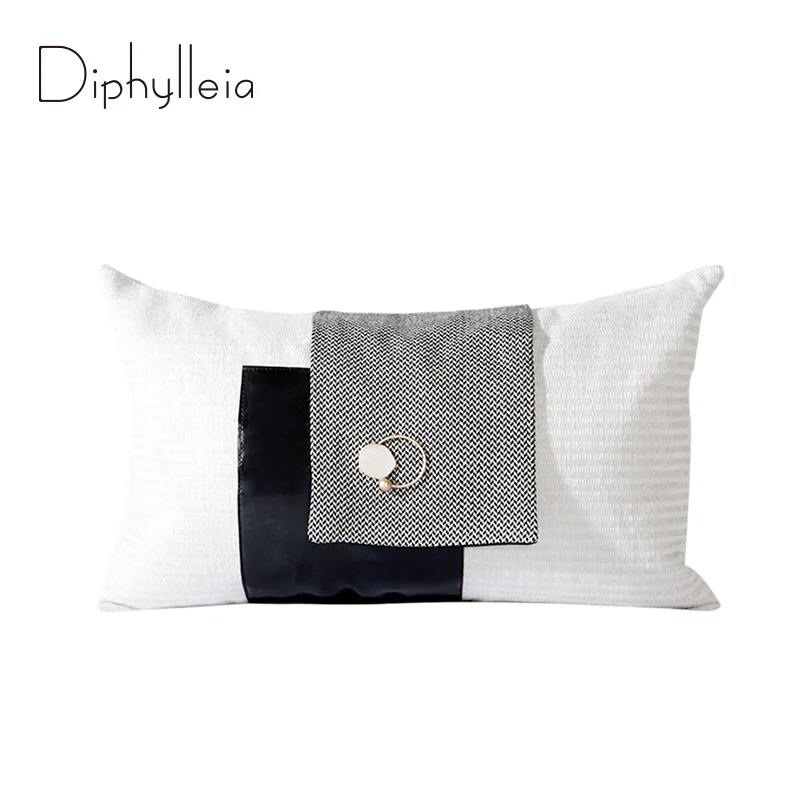 Diphylleia Modern Richly Ornamented Lumbar Pillow Cover Black And White Splice Design Luxe Cushion Case For Living Room Bed Sofa