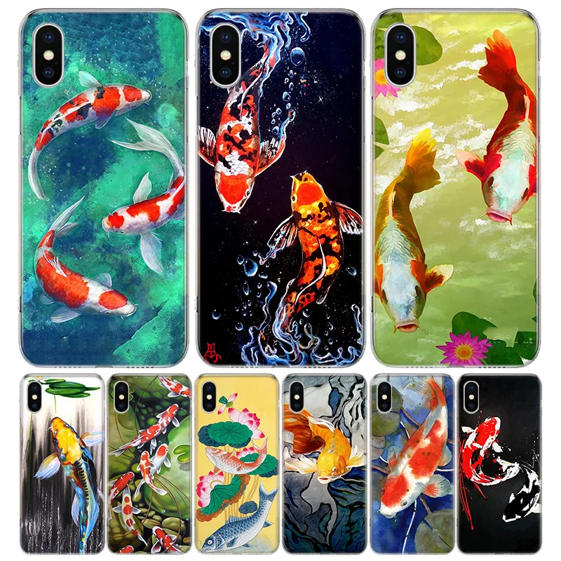 Chinese Koi Fishes Phone Case For iPhone 16 15 14 Plus 12 13 Mini 11 Pro Max X Xs  8 7 SE + Soft Fundas Coque Shell Cover 15 + 1