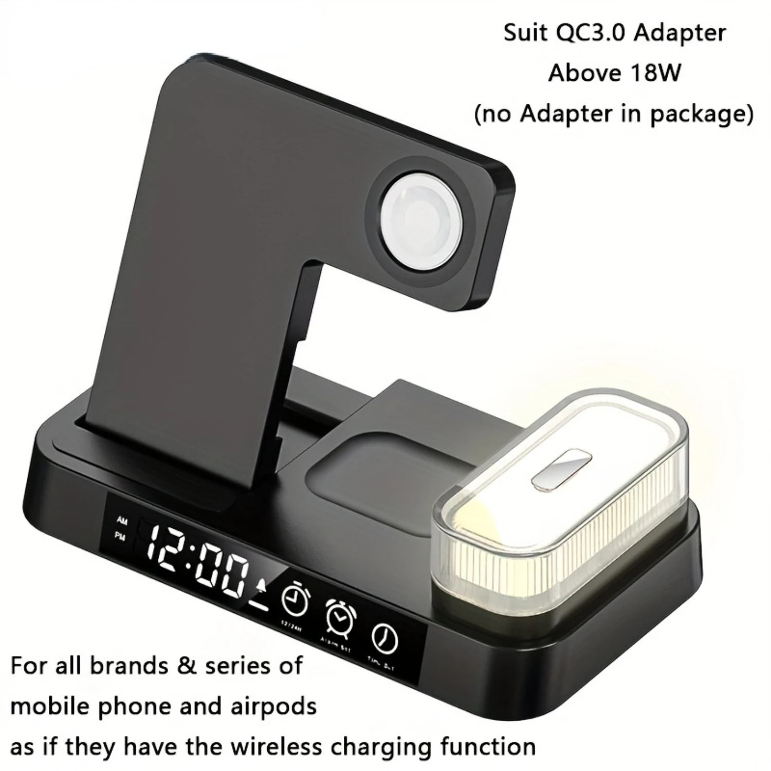 

4 In 1 Wireless Charger With Alarm Clock RGB Light, Fast Charging Dock Station For And Watch, Birthday Gifts Christmas Gifts