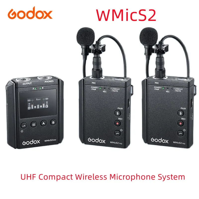 

Godox WMicS2 UHF Wireless Microphone System for Cameras Smartphones Recorders Stable Transmission Compact Professional Mic