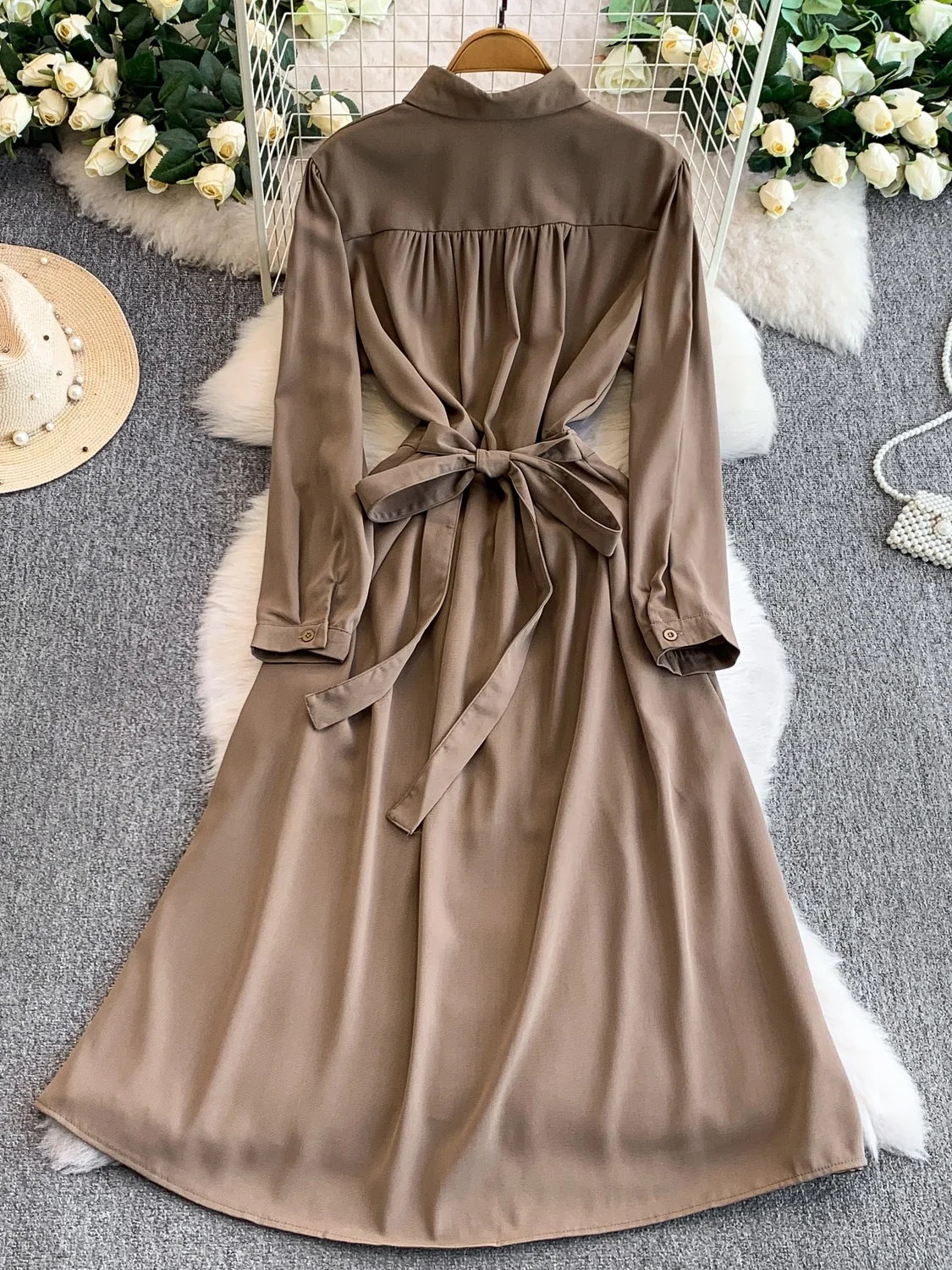 Ele Satijn Lange Sve Wrap Taille A-lijn Dr Dames Herfst Winter Afslankende Hoge Taille Jurk Traditionele Chinese Sle