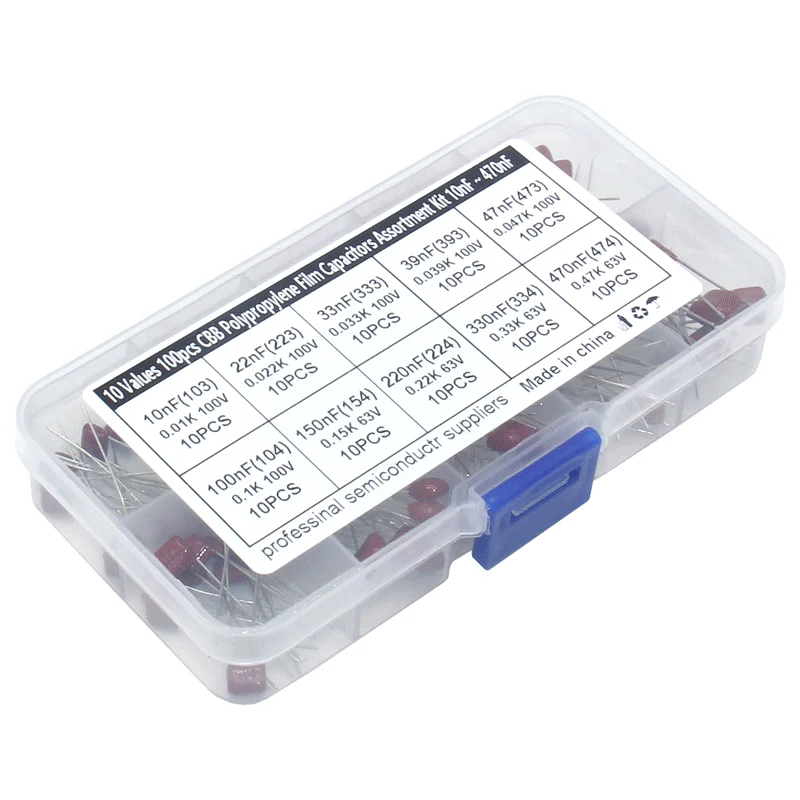 100PCS 10 Values CBB(10nF-470nF)103/104/154/224 63V-100V Film Capacitors