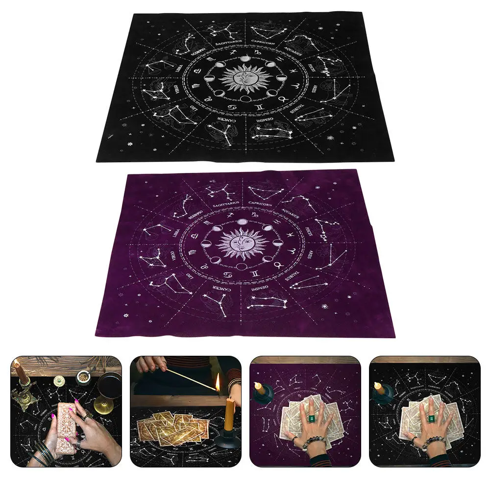 

2pcs Tarot Table Cloth Divination Flannel Tablecloth Premium Thick Velour Anti-Slip Washable For Tarot Reading