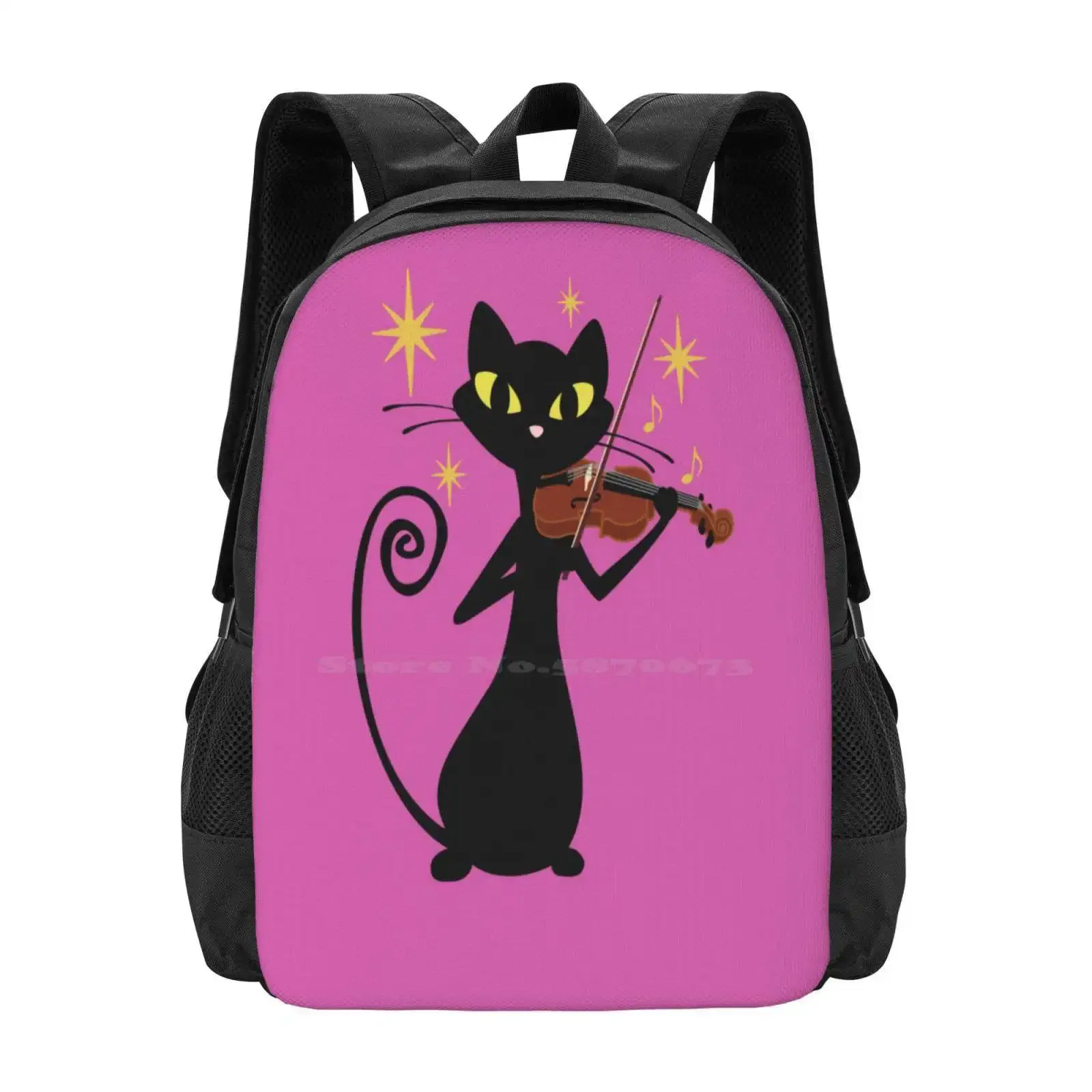 الكمان اللعب الرجعية القط الأسود رائجة البيع المدرسية على ظهره حقائب الموضة الكمان والقط القط والكمان القط الأسود الرجعية القط منتصف #1
