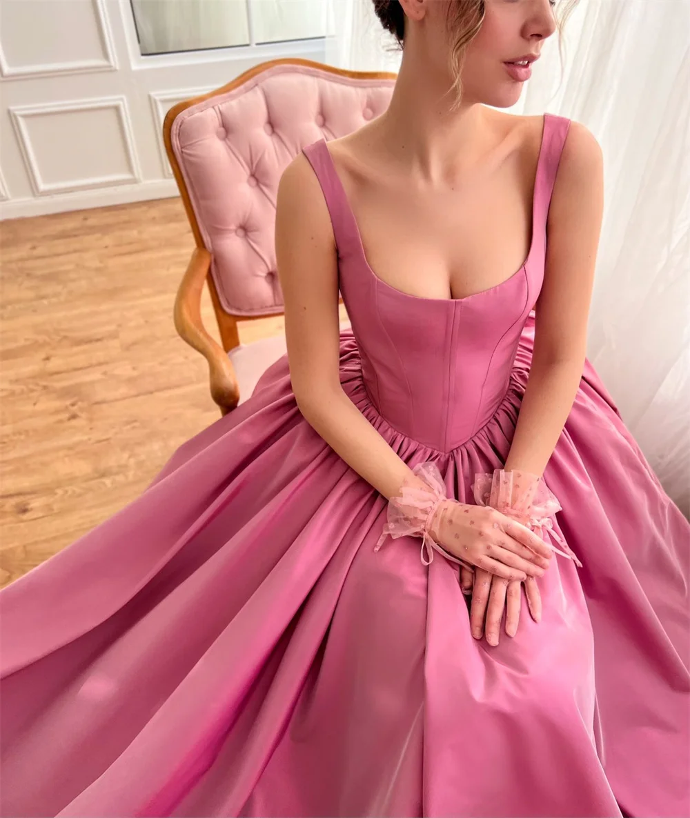 Bella Cherry Pink Satin Prom Dresses Elegant Sleeveless A-line Evening Dress Floor-length Lace-up Back Vestidos De Fiesta 2024