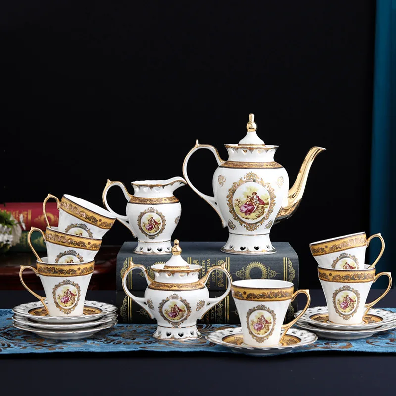 

Ceramic Coffee Set European Luxury Palace Style Teaset Elegant Cup Saucer Sugar Jar Milk Pot Delicate Afternoon Tea Drinkware