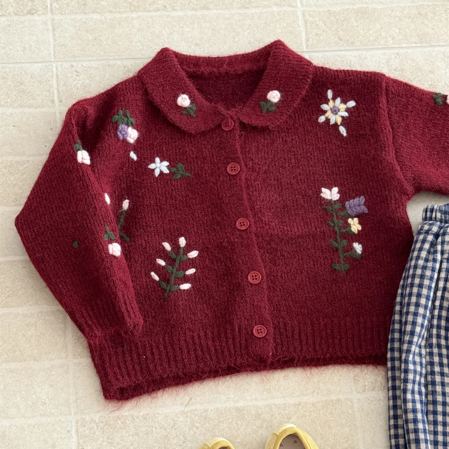 2026 New Autumn Girls Knit Cardigan, Korean‑Style Loose Stylish Hand Crochet Floral Sweater Outerwear For Kids Girls