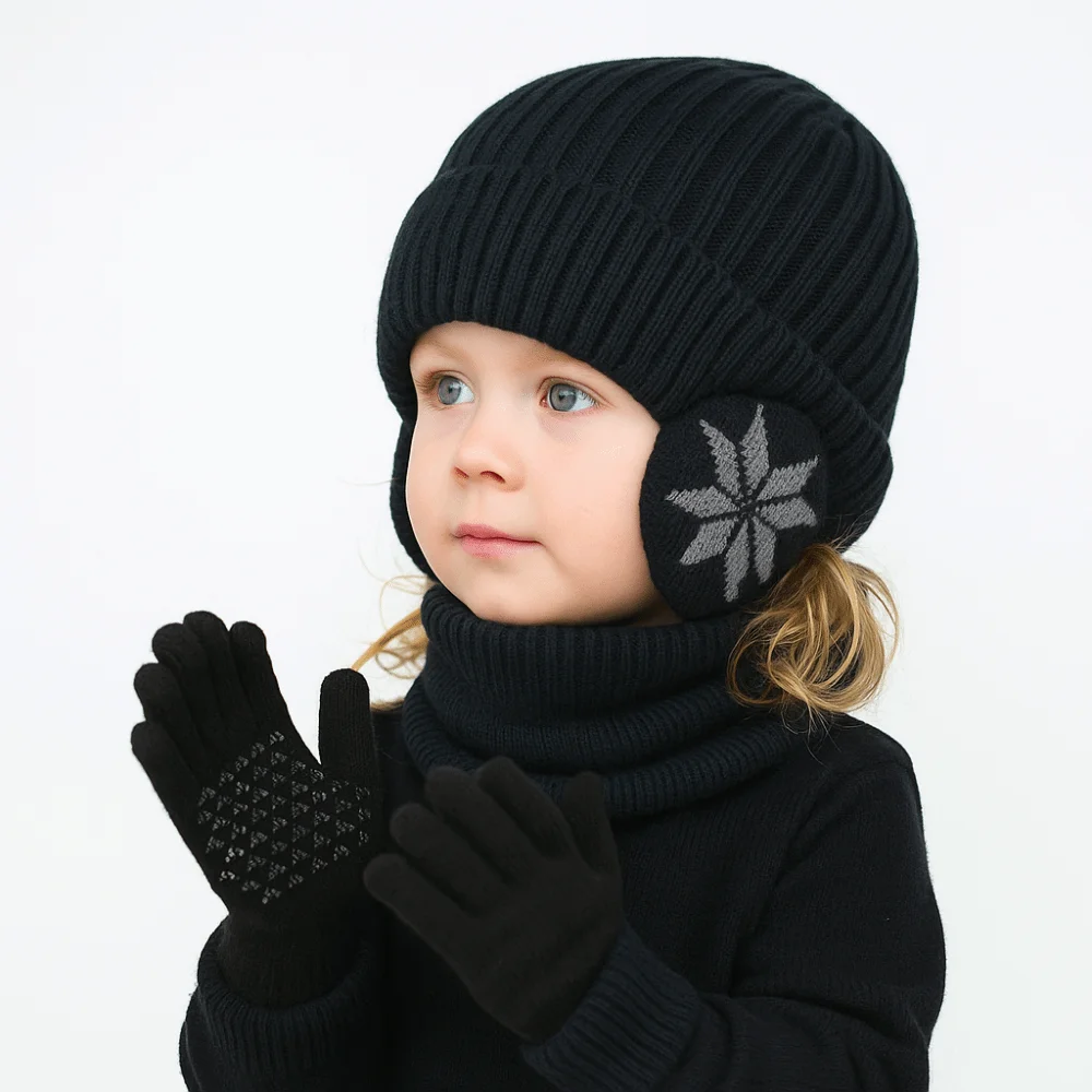 3 قطعة/المجموعة الأزياء بلون قبعة وشاح قفازات مجموعة Coldproof Earflap الاطفال محبوك قبعة يندبروف أفخم سدادات حماية الأذن قبعات في الهواء الطلق