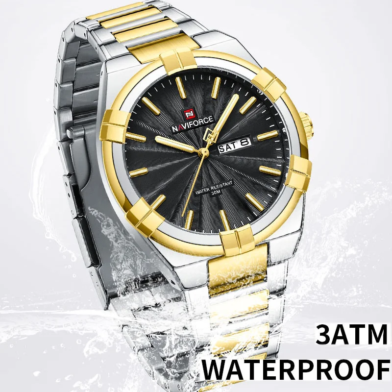 Top Original Brand NAVIFORCE Quartz Gold Watches for Men Luxury Waterproof Stainless Steel Fashion Casual Wristwatch Male Clock