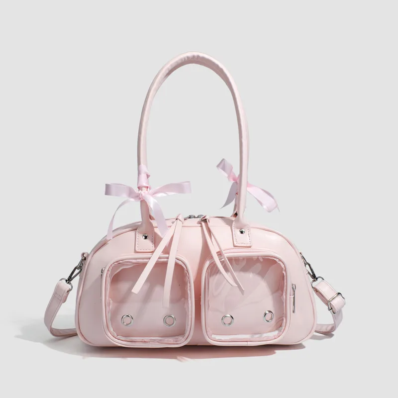 

Bow Knot Ita Bag Fashionable Single Shoulder Armpit Bag Daily Commuting Outdoor Travel Lady Handbag Ribbon Double Pocket Design