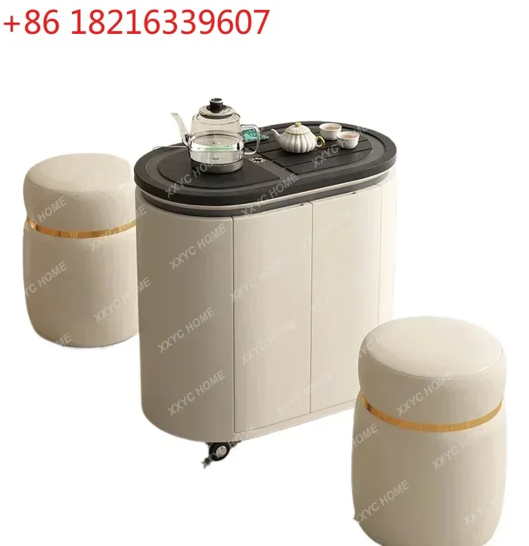 TAOMulti-Functional Tea Table Small Apartment Mobile Tea Table Home Simple and Light Luxury Smart Tea Cart Living Room Balcony