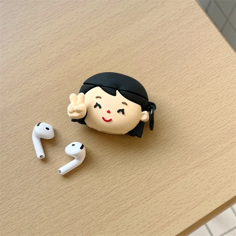 

Cute 3D Girl Silicone Case for AirPods 4 Airpod 1 2 3 Pro Pro2 Bluetooth Earbuds Charging Box Protective Earphone Case Cover