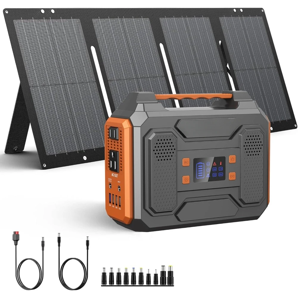 60W Solar Panel, 110V Pure Sine Wave, 280Wh Lithium Battery Pack with DC AC Outlet for Home Use RV Outdoor Camping Adventure