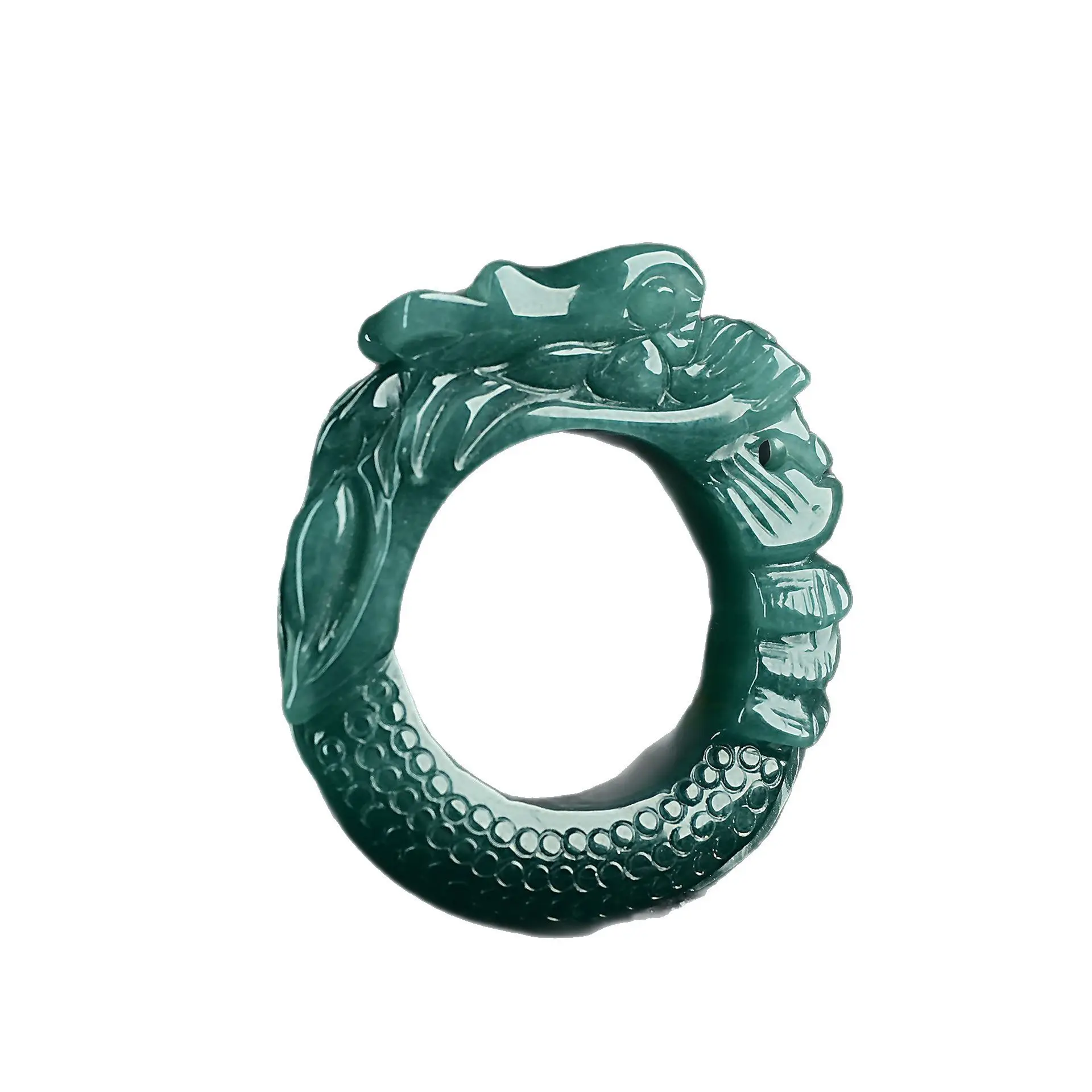 

Myanmar Jadeite Dragon Ring Emerald Gemstone Fashion Vintage Carved Designer Talismans Gifts for Women Men Real Burmese Jade
