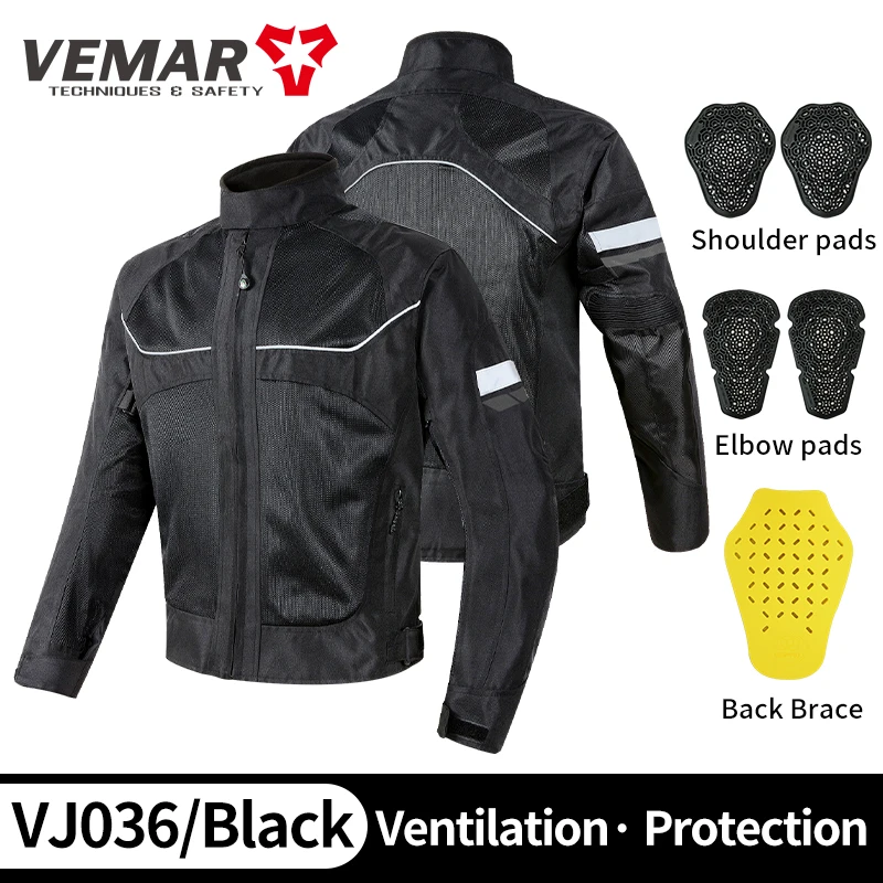 Motorbike Vemar Men\'s Jacket Breathable Mesh Moto CE Protection Motorcycle Riding Coat Guard Motocross Rider Clothing Black/Gray