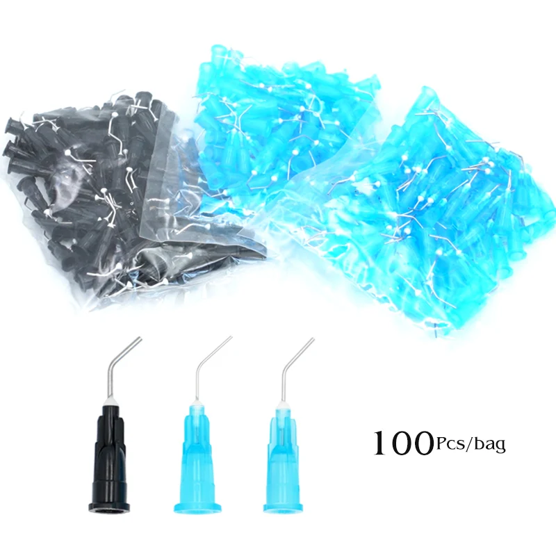 100Pcs Dental Irrigation Bent Needle Tips Composite Resin Delivery Syringe Tip Dental Flow Sealant Etchant Acid Reagent Deliever