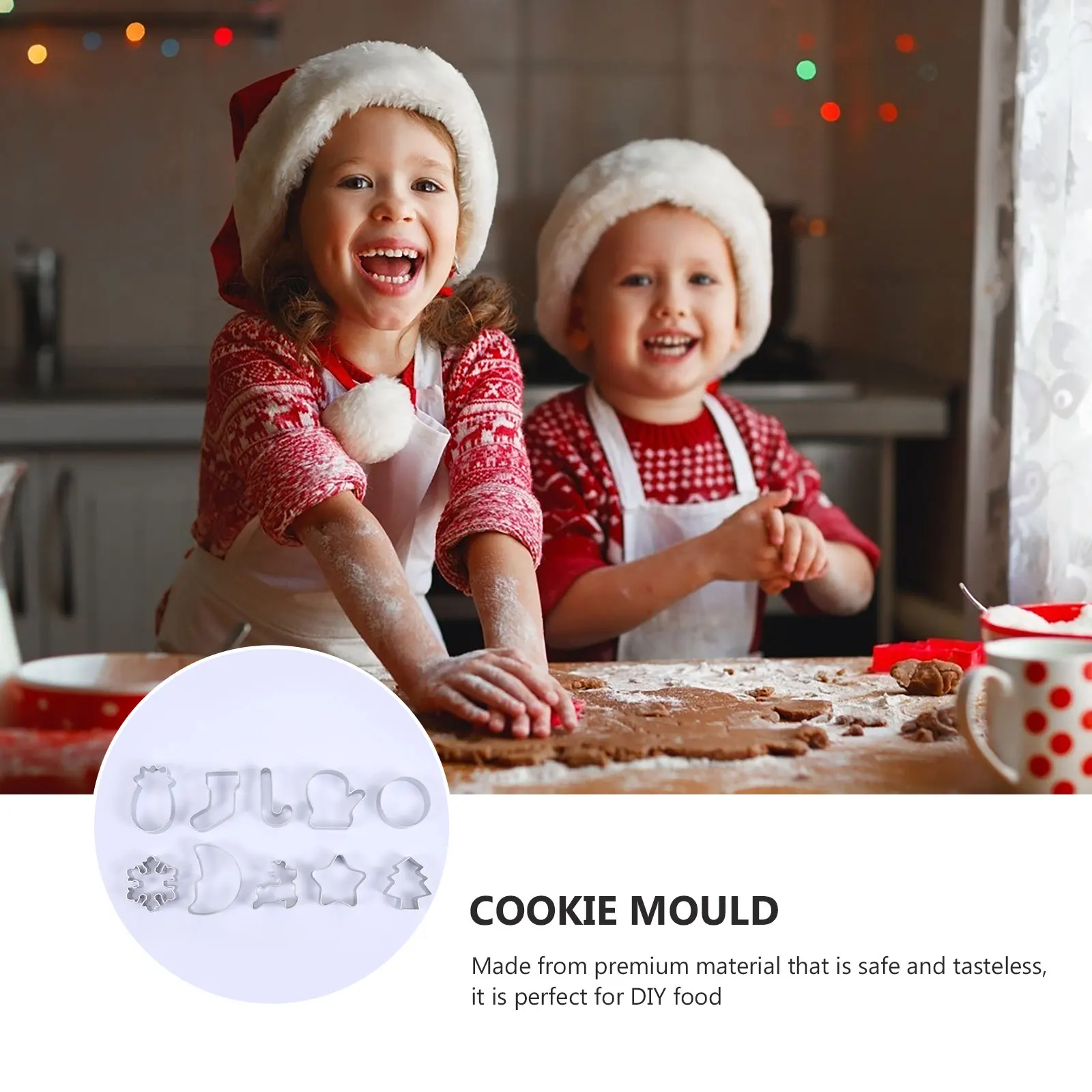 

10 Pcs Christmas Cookie Molds Silicone Biscuit Cutters Set Flexible Easy Demould Holiday Baking Tools for Party Bread Cheese