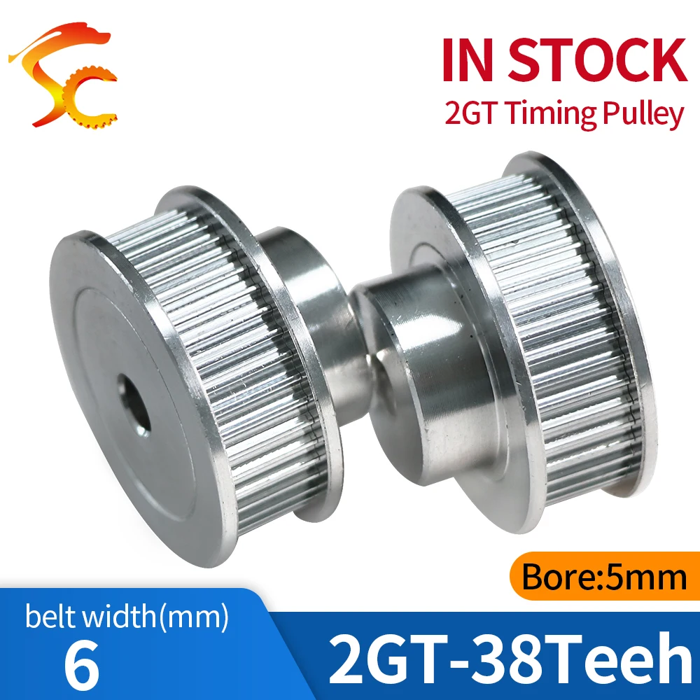 2pcs 38 teeth GT2 Timing Pulley Bore 5mm for width 6mm GT2 Timing Belt 2GT-38Teeth 3D printer parts