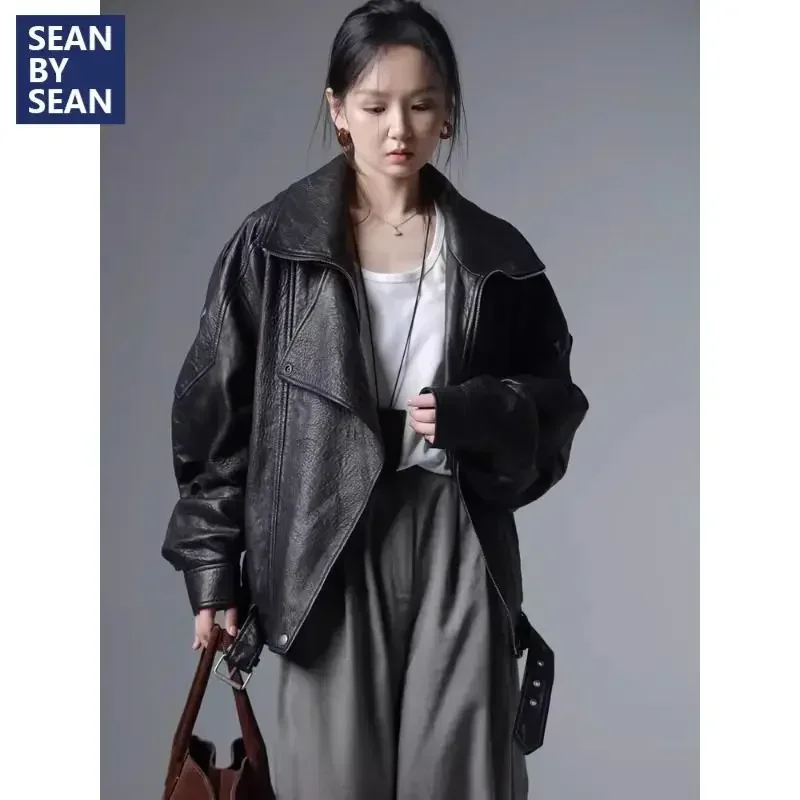 Korean Fashion Autumn Design Leather Jacket 2024 Women's New Personalized Retro Loose Versatile Casual Coat Female Clothing