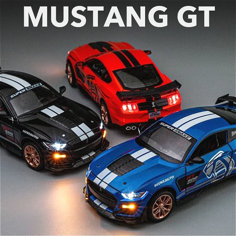 1/24 Alloy Diecasts Car Model Mustang Shelby GT500 Sport Car Toy Simulation Sound & Light with Pull Back Vehicle for Child Gifts