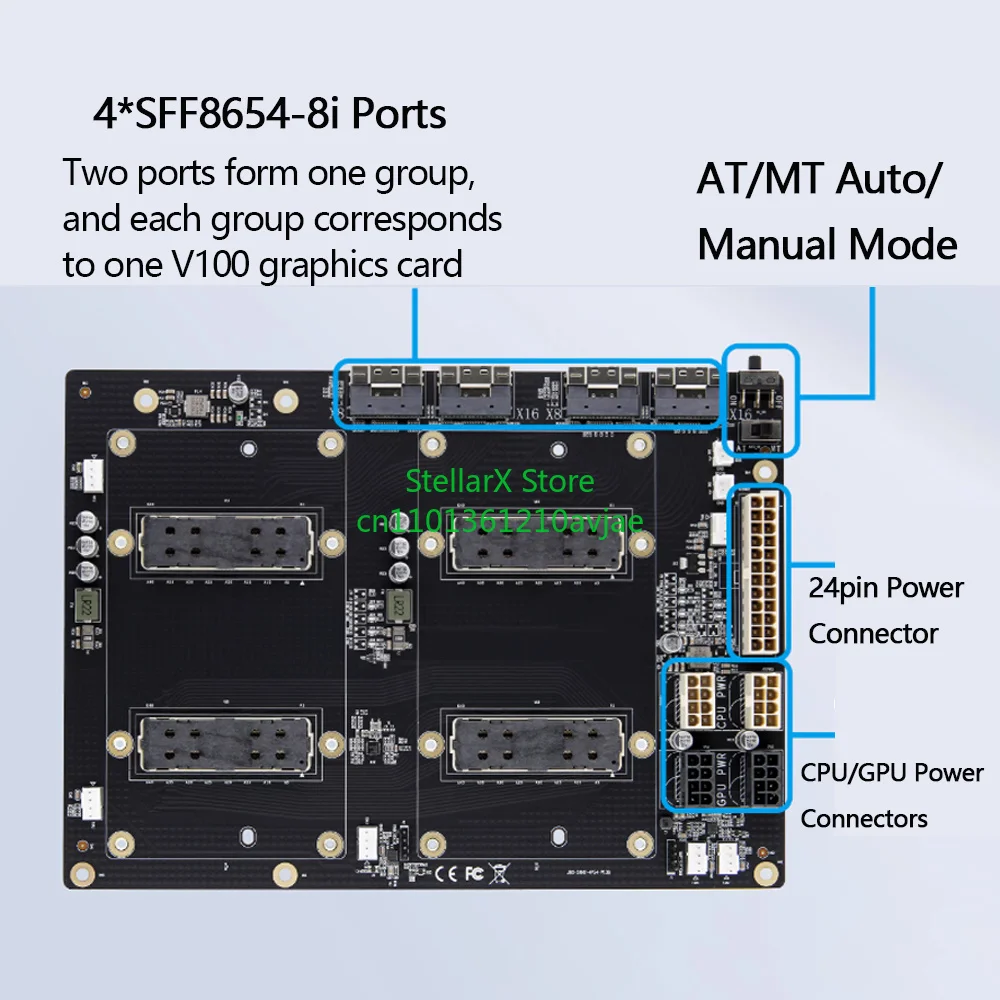 NVLink 300G SXM2 Dual-Path Pass Through Backplane Card Interconnect for Nvidia V100 Aom Sxmv Simplification 4x SFF-8654 8i Port